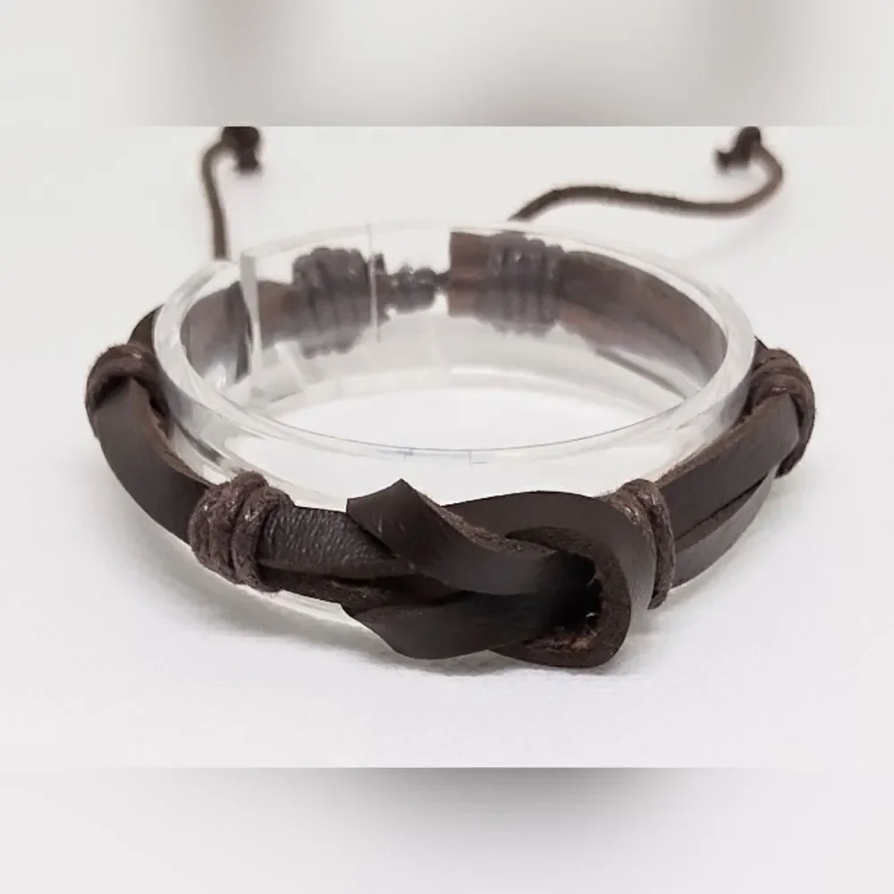 Men's bracelet leather layered brown new e38
